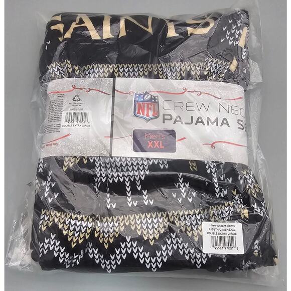New! Foco 2XL NFL New Orleans Saints Mens Ugly Pattern Family Holiday Pajamas - Picture 4 of 5